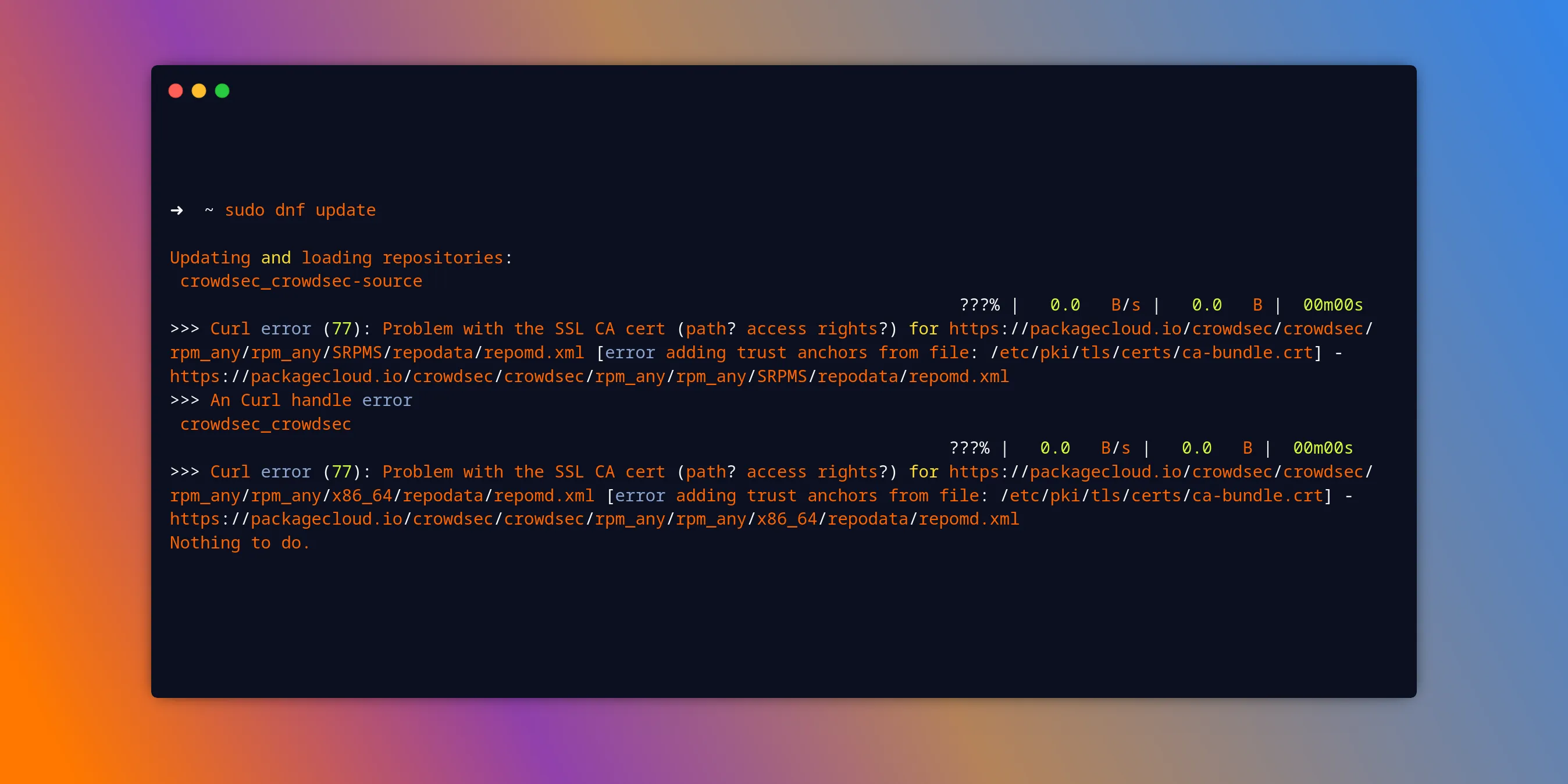 Fedora 44: fixing the CrowdSec repo after upgrade