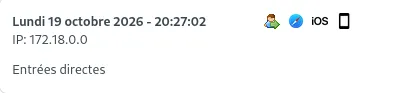 Journal des visites Matomo avant correction : la visite affiche l’adresse du réseau Docker 172.18.0.0 et aucune localisation